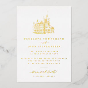 Elegant Vintage Castle Illustration Gold Wedding