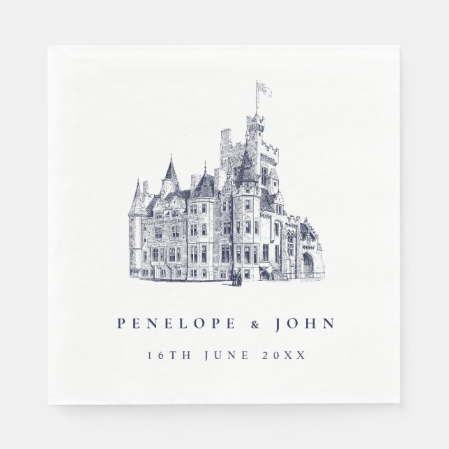 Elegant Vintage Castle Illustration Wedding Napkin (Front)