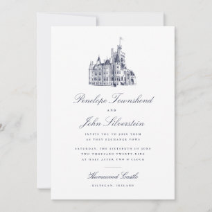 Elegant Vintage Castle Script Illustration Wedding Invitation