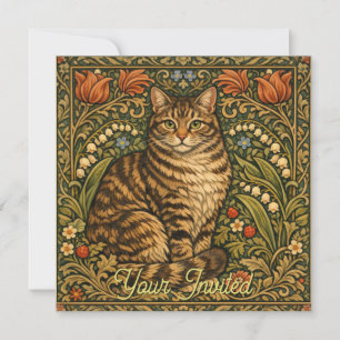 Elegant vintage cat floral botanical invitation