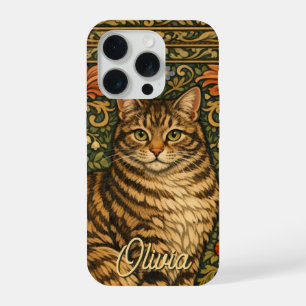Elegant vintage cat floral botanical iPhone 15 pro case