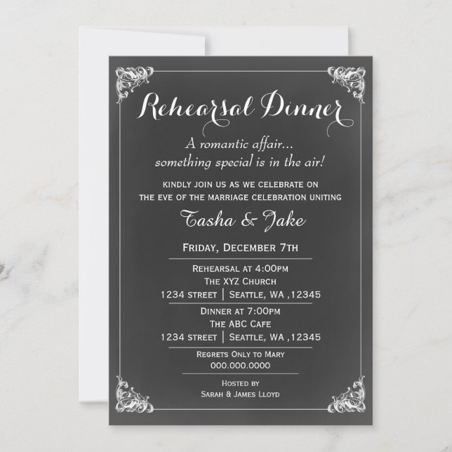 Elegant Vintage Chalk Rustic Rehearsal Dinner  Invitation (Front)