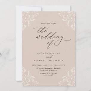 Elegant Vintage Champagne Tan Wedding Invitation