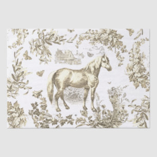 Elegant Vintage Chic Beige Horse Floral Toile Tissue Paper