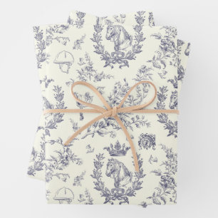 Elegant Vintage Chic Blue Equestrian Floral Toile Wrapping Paper Sheet