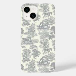 Elegant Vintage Chic Grey White Horse Toile Case-Mate iPhone 14 Case