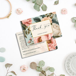 Elegant vintage chic peach peony roses  thank you card