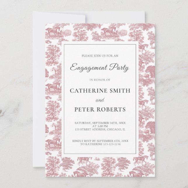 Elegant  Vintage Chic Pink Horse Toile  Invitation (Front)