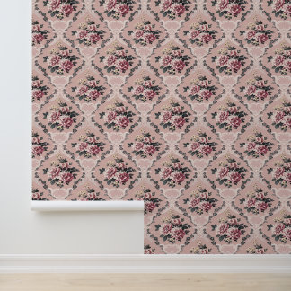 Elegant Vintage Chic Pink Roses Floral Wallpaper