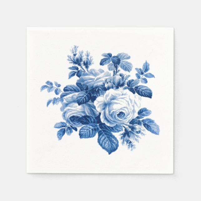 Elegant Vintage China Blue Roses Napkin (Front)