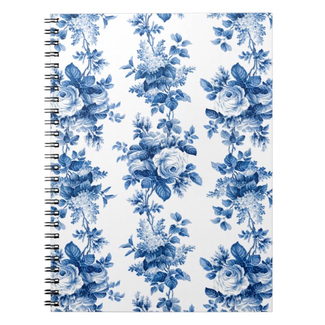 Elegant Vintage China Blue Roses Notebook (Front)