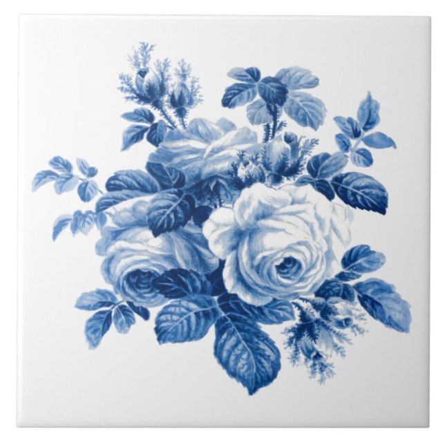 Elegant Vintage China Blue Roses Tile (Front)