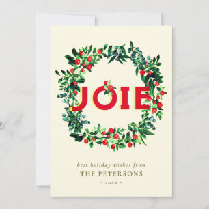 Elegant Vintage Christmas Berry Wreath Joy  Holiday Card