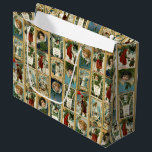 Elegant Vintage Christmas Cards w/Gold Borders Large Gift Bag<br><div class="desc">Elegant,  ornate and colorful vintage Christmas card collage ca 1909 featuring images of Santa,  young winged cherubs,  angels and rustic winter scenes with decorative gold damask borders.</div>