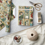 Elegant Vintage Christmas Cards w/Gold Borders Wrapping Paper<br><div class="desc">Elegant,  ornate and colorful vintage Christmas card collage ca 1909 featuring images of Santa,  young winged cherubs,  angels and rustic winter scenes with decorative gold damask borders.</div>