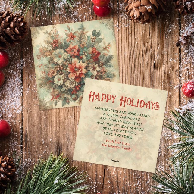 Elegant Vintage Christmas Flowers  Holiday Card (Creator Uploaded)