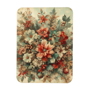 Elegant Vintage Christmas Flowers Magnet