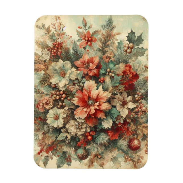Elegant Vintage Christmas Flowers  Magnet (Vertical)