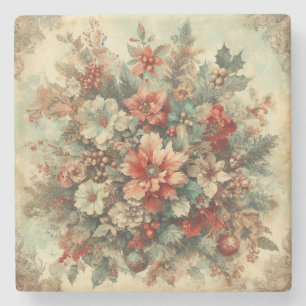 Elegant Vintage Christmas Flowers  Stone Coaster