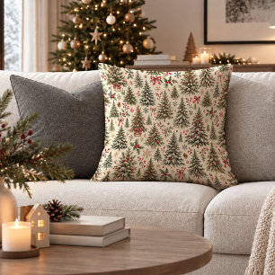 Elegant Vintage Christmas Greenery Accent Pillow