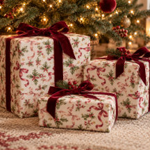 Elegant Vintage Christmas Holly Red Pink Bows