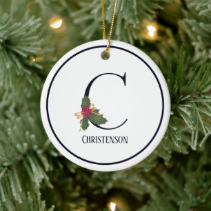 Elegant Vintage Christmas Monogram Initial C Ceramic Tree Decoration