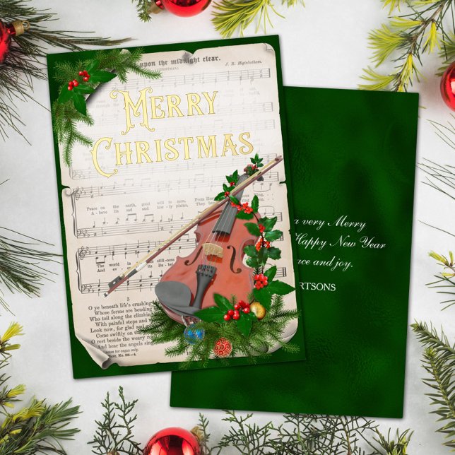 Elegant Vintage Christmas Music Violin Green Gold (Creator Uploaded)