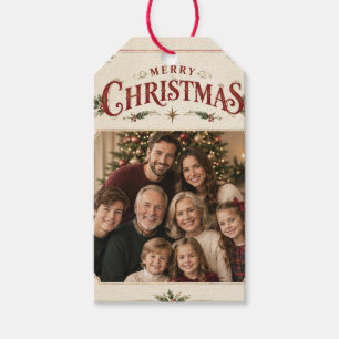 Elegant Vintage Christmas Photo, Retro Frame style Gift Tags