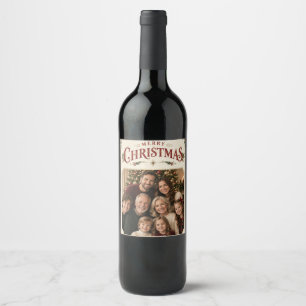 Elegant Vintage Christmas Photo, Retro Frame style Wine Label