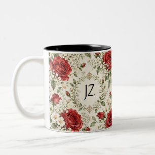 Elegant Vintage Christmas Poinsettia & Holly Two-Tone Coffee Mug
