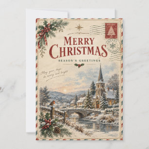 Elegant Vintage Christmas , Retro Postcard style