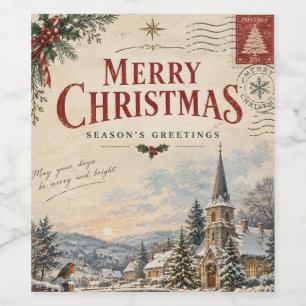 Elegant Vintage Christmas , Retro Postcard style Wine Label