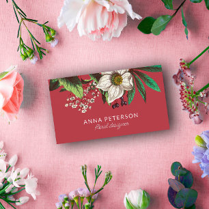 Elegant Vintage Christmas Rose Dark Red Floral Business Card