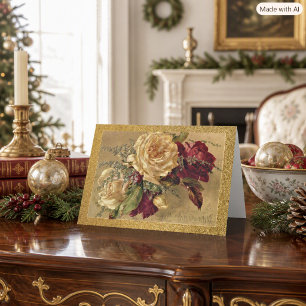 Elegant Vintage Christmas Roses Holiday Card