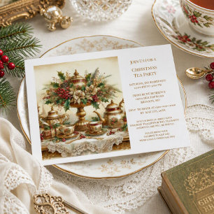Elegant Vintage Christmas Tea Party Invitation