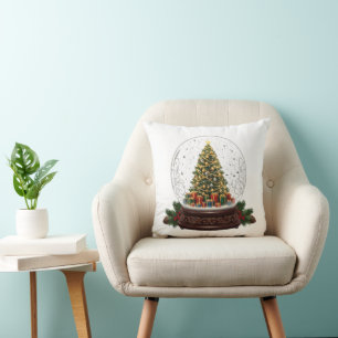 Elegant Vintage Christmas Tree Snow Globe Cushion