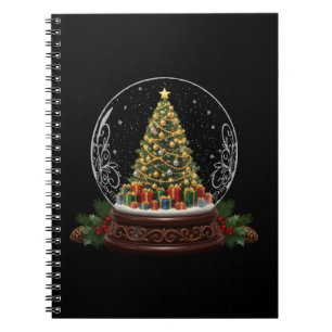 Elegant Vintage Christmas Tree Snow Globe Notebook