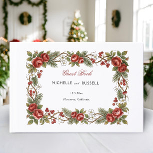 Elegant Vintage Christmas Winter Floral Border Guest Book