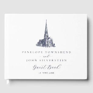 Elegant Vintage Church Illustration Wedding Guest Book