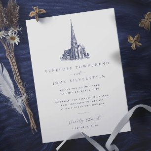 Elegant Vintage Church Illustration Wedding Invitation