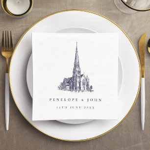 Elegant Vintage Church Illustration Wedding Napkin