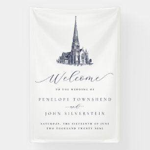 Elegant Vintage Church Wedding Welcome Banner