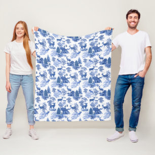 Elegant Vintage Classic Blue French Toile Fleece Blanket