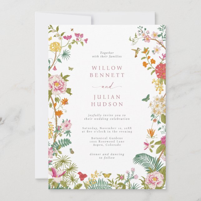 Elegant Vintage Colourful Wedding Invitation (Front)