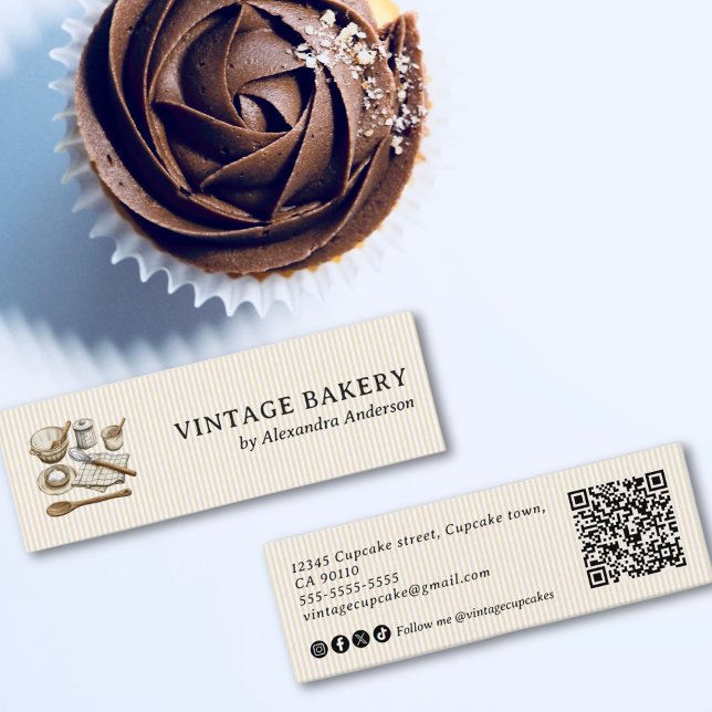 Elegant Vintage Cooking Utensils Striped Mini Business Card (Elegant Vintage Cooking Utensils Striped Mini Business Card)