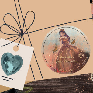 Elegant Vintage Copper Rose Quinceañera  Classic Round Sticker