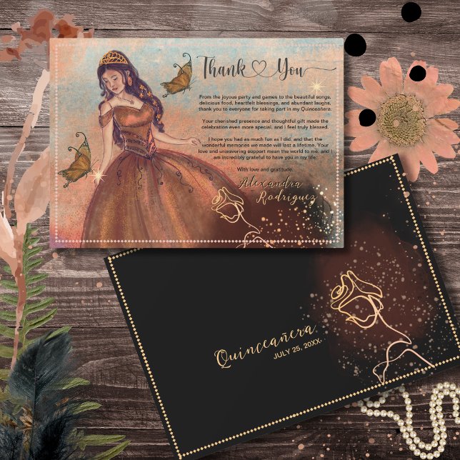 Elegant Vintage Copper Rose Quinceañera Thank You  (Elegant Vintage Copper Rose Quinceañera Invitation)