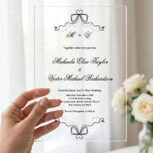 Elegant Vintage Coquette Monogram White Wedding Acrylic Invitations