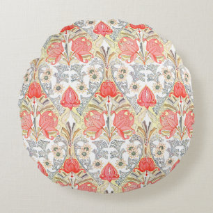 Elegant Vintage Coral Red Flowers Pattern Round Cushion