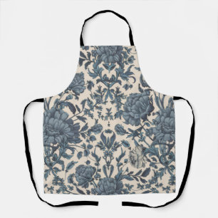 Elegant Vintage Cottage Style Blue Floral Cooking Apron